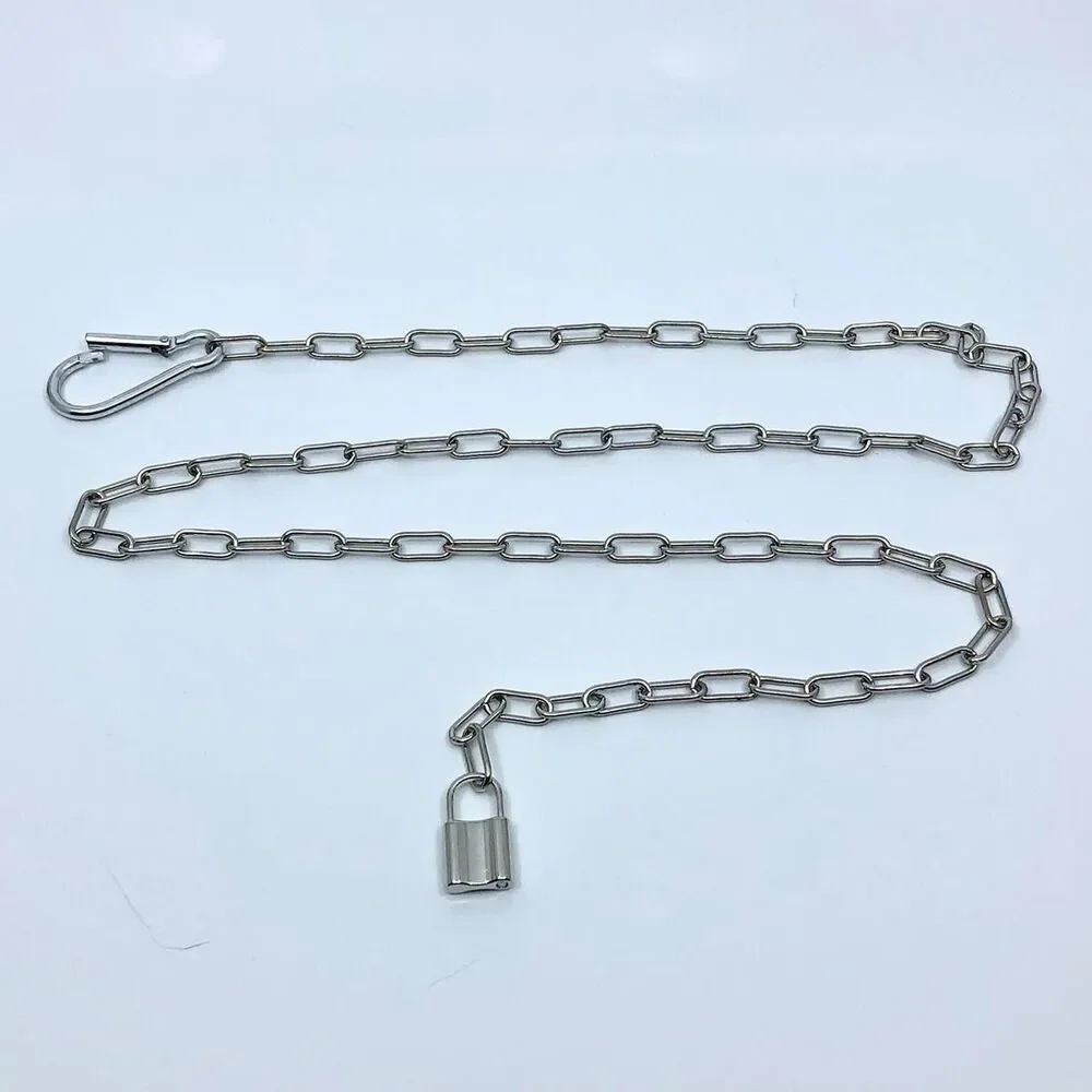 Vintage Y2K Cyberpunk Silver Padlock Chain Belt, Fits Up to 37 Inches, X7GA1226